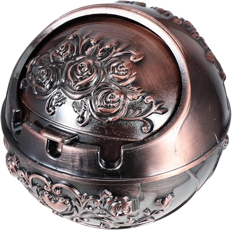 صحن رماد نحاسي قديم بغطاء، محمول ومقاوم للرياح، لتزيين الفناء الخارجي والمنزل - Image 1